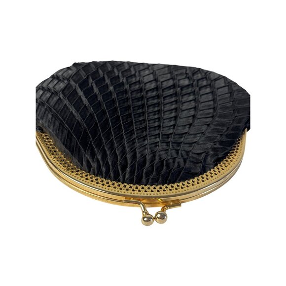 Vintage Y2K 90s Claire's Black Satin Quilted Round Evening Clutch Bag Goldtone C - Picture 5 of 6